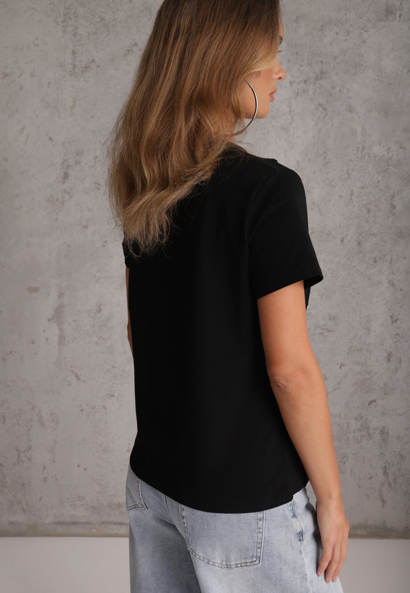 rosse line T-shirt din bumbac cu croială clasică și cusături decorative în romburi Luara Negru