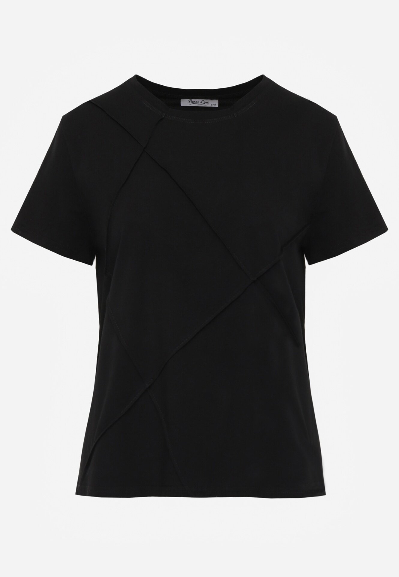 rosse line T-shirt din bumbac cu croială clasică și cusături decorative în romburi Luara Negru