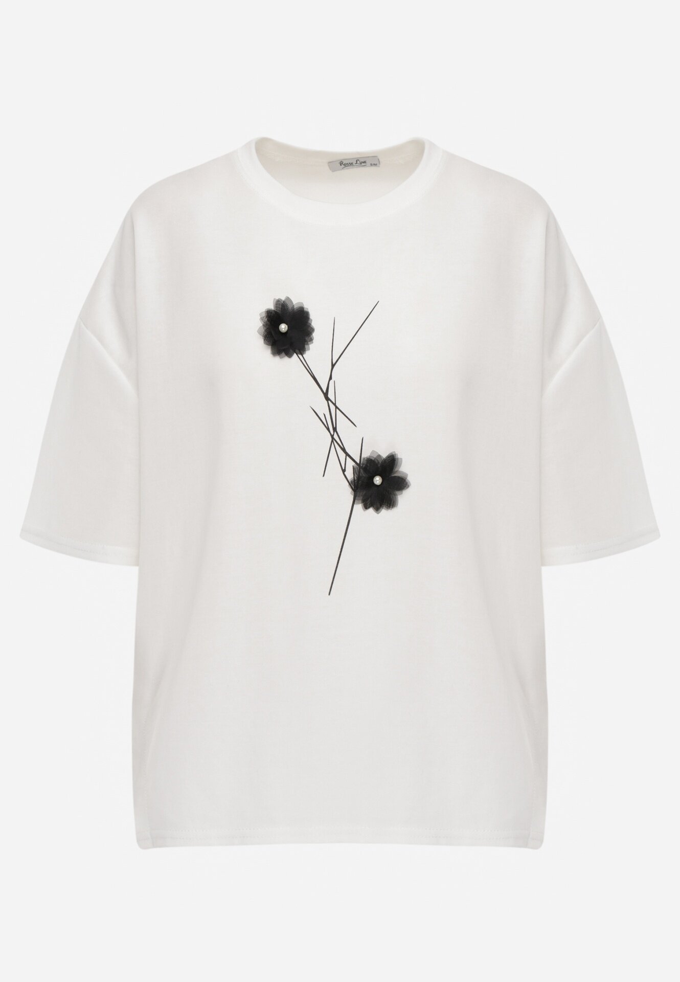 rosse line T-shirt din viscoză decorat cu flori și perle Muvine Alb