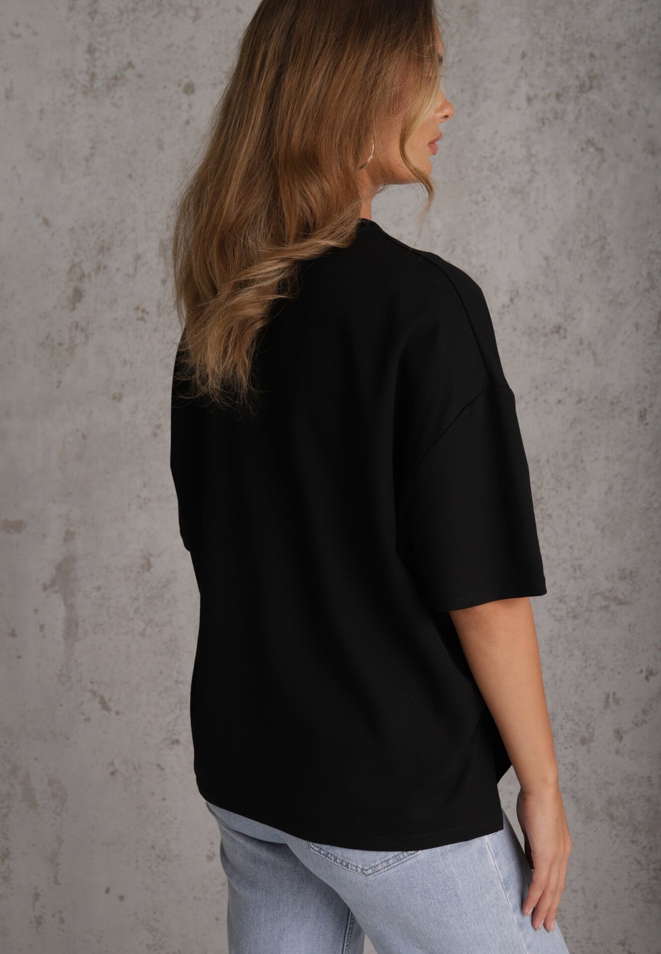 rosse line T-shirt din viscoză decorat cu flori și perle Muvine Negru