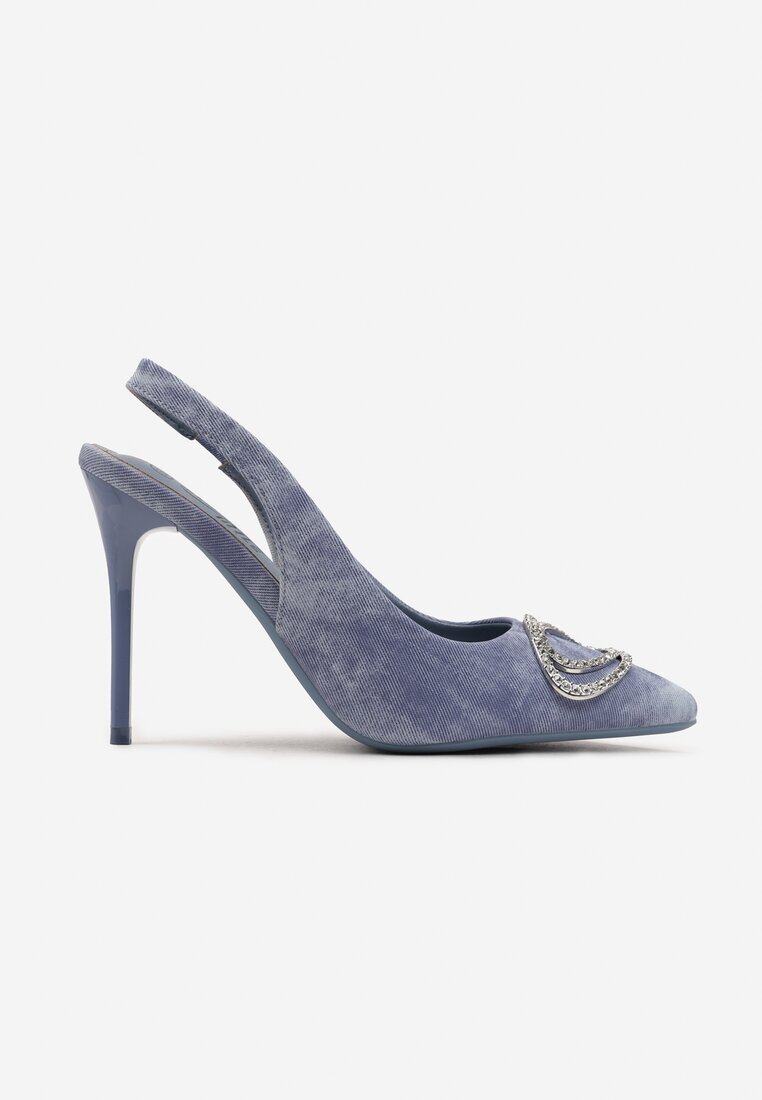 Sandale Albastre cu toc stiletto cu călcâi deschis și ornament cu zirconii Aignella
