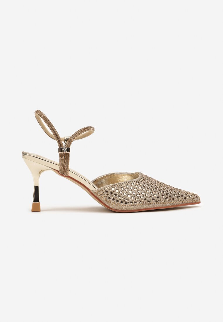  Sandale Aurii Slingback cu toc Stiletto cu vârf ascuțit cu Zirconiu Dimena