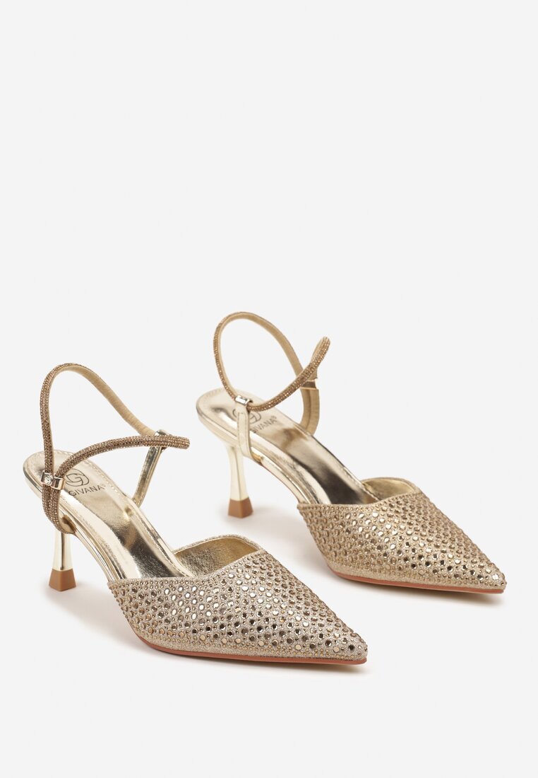  Sandale Aurii Slingback cu toc Stiletto cu vârf ascuțit cu Zirconiu Dimena