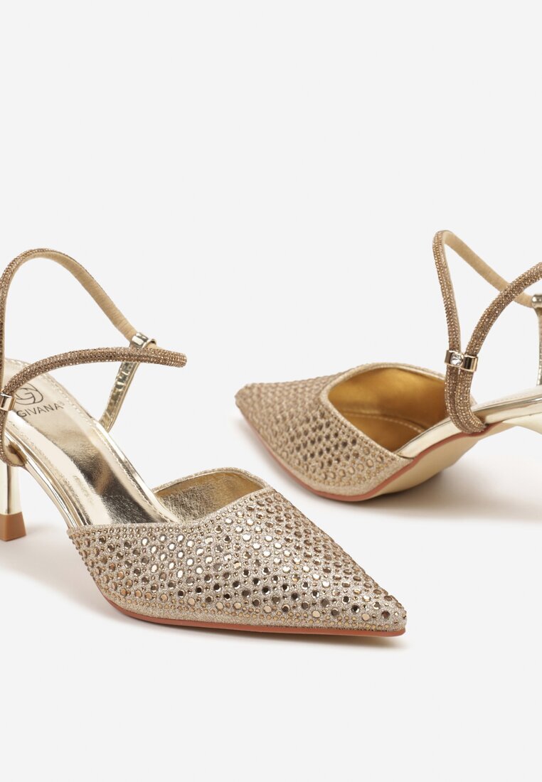  Sandale Aurii Slingback cu toc Stiletto cu vârf ascuțit cu Zirconiu Dimena