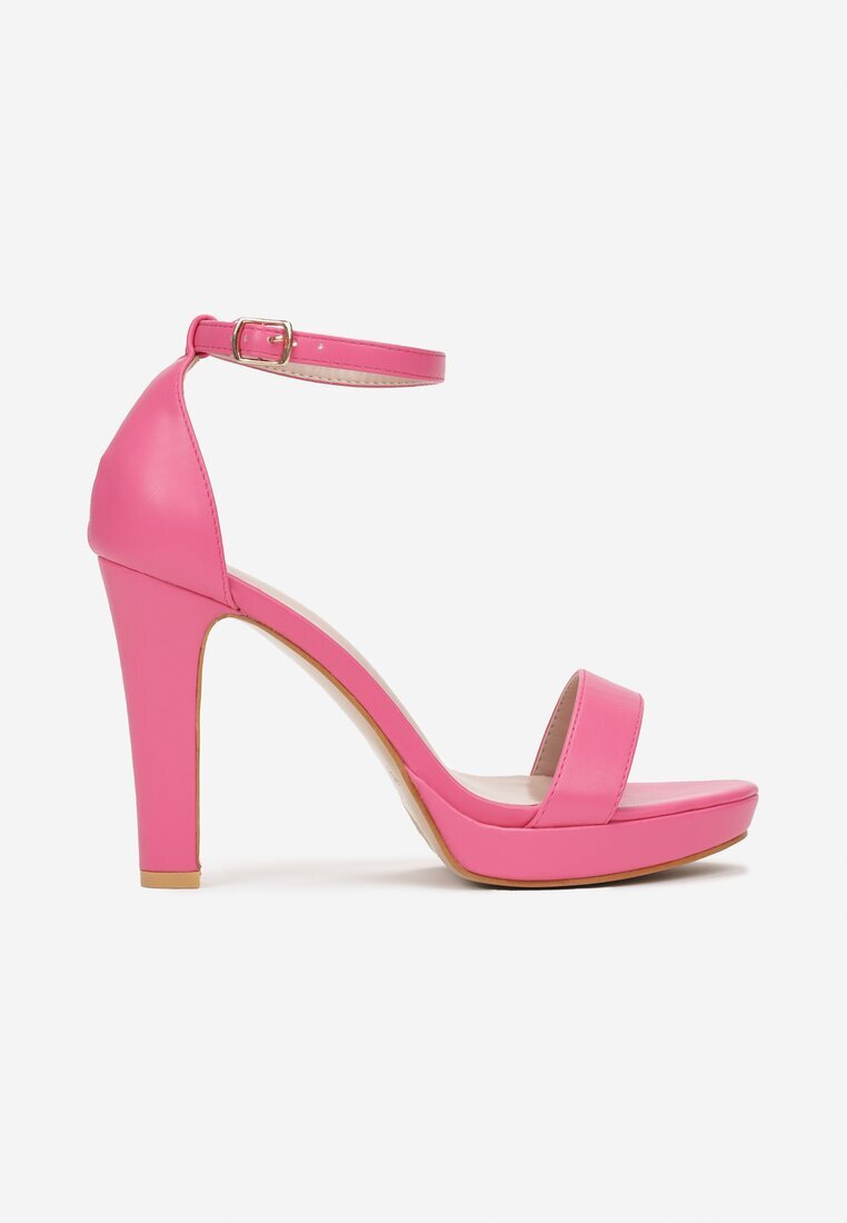 Sandale Fucsia cu toc gros cu baretă și cataramă Sultana