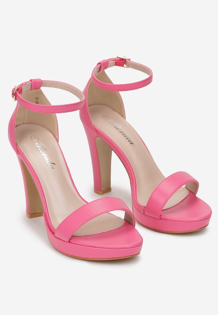  Sandale Fucsia cu toc gros cu baretă și cataramă Sultana