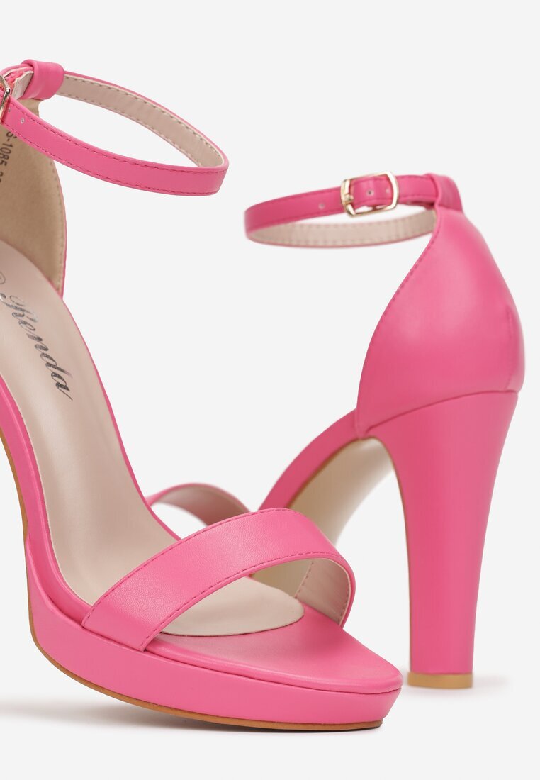  Sandale Fucsia cu toc gros cu baretă și cataramă Sultana