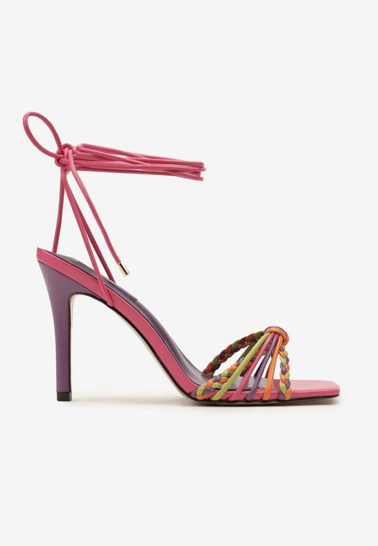  Sandale Fucsia cu toc stiletto și legătură decorativă la gleznă Jocelinna