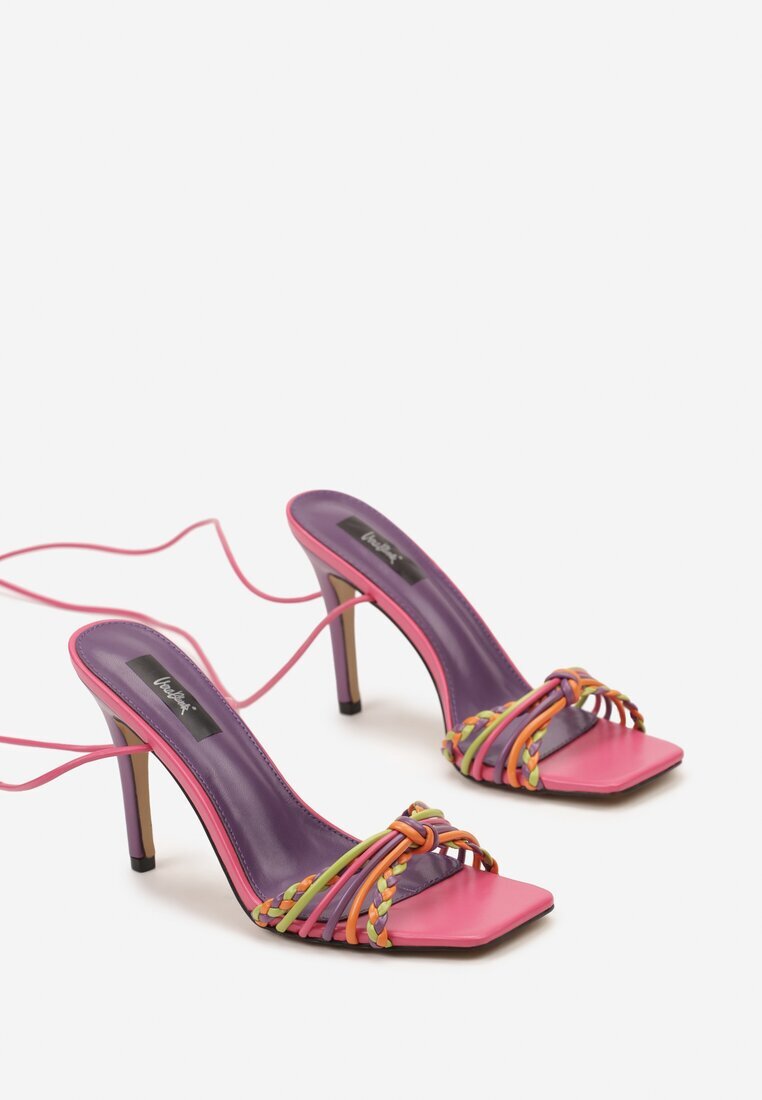  Sandale Fucsia cu toc stiletto și legătură decorativă la gleznă Jocelinna
