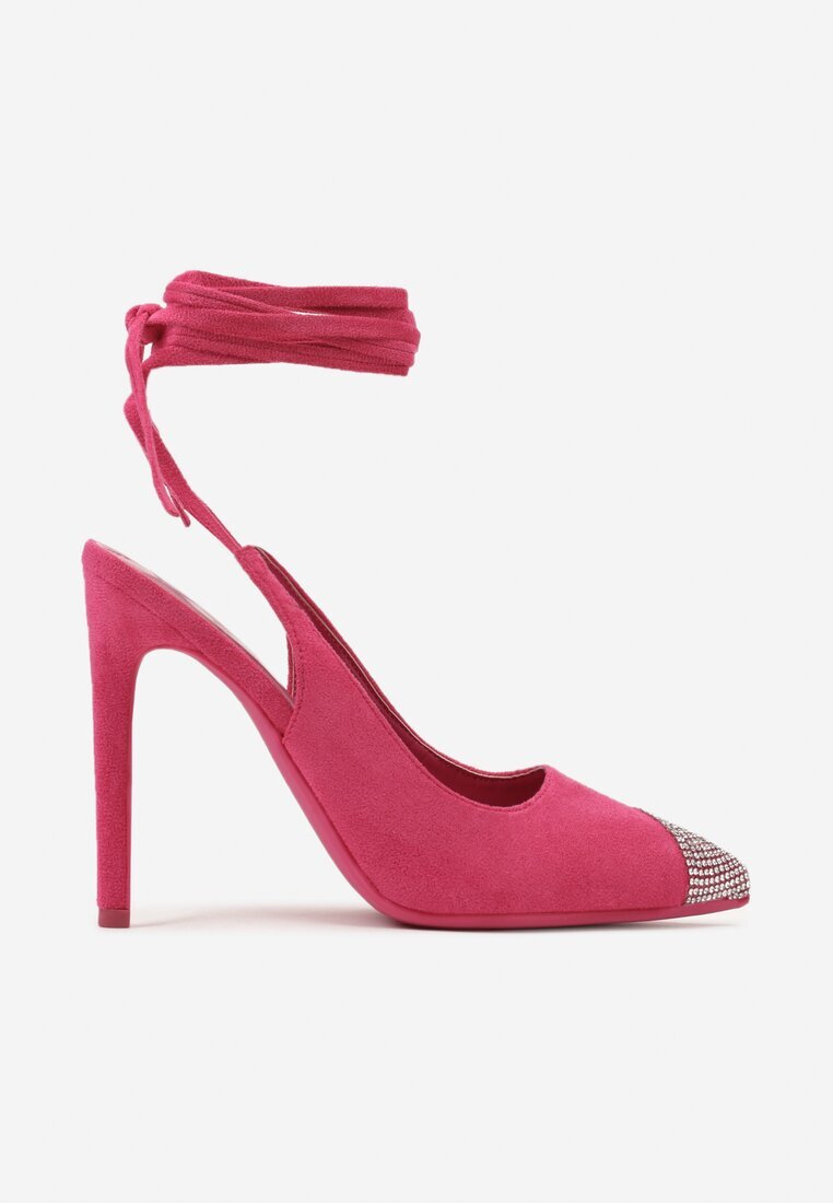  Sandale Fucsia cu vârful decorat cu strasuri și legătură în jurul gambei pe toc stiletto Hlienoma
