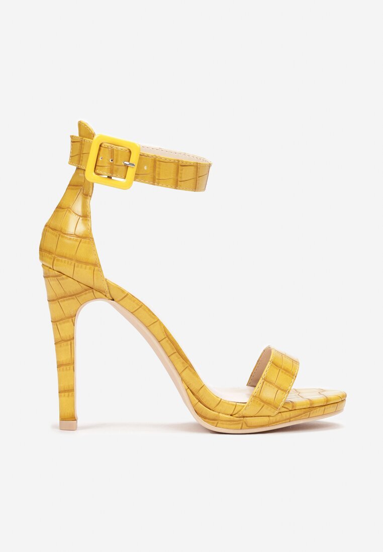  Sandale Galbene cu Toc Stiletto Decorate cu imprimeu crocodil Iolasaria