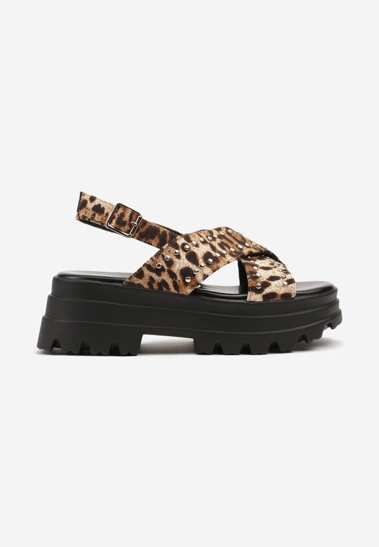  Sandale leopard cu nituri pe platformă embosată cu închidere cu cataramă Gonandra