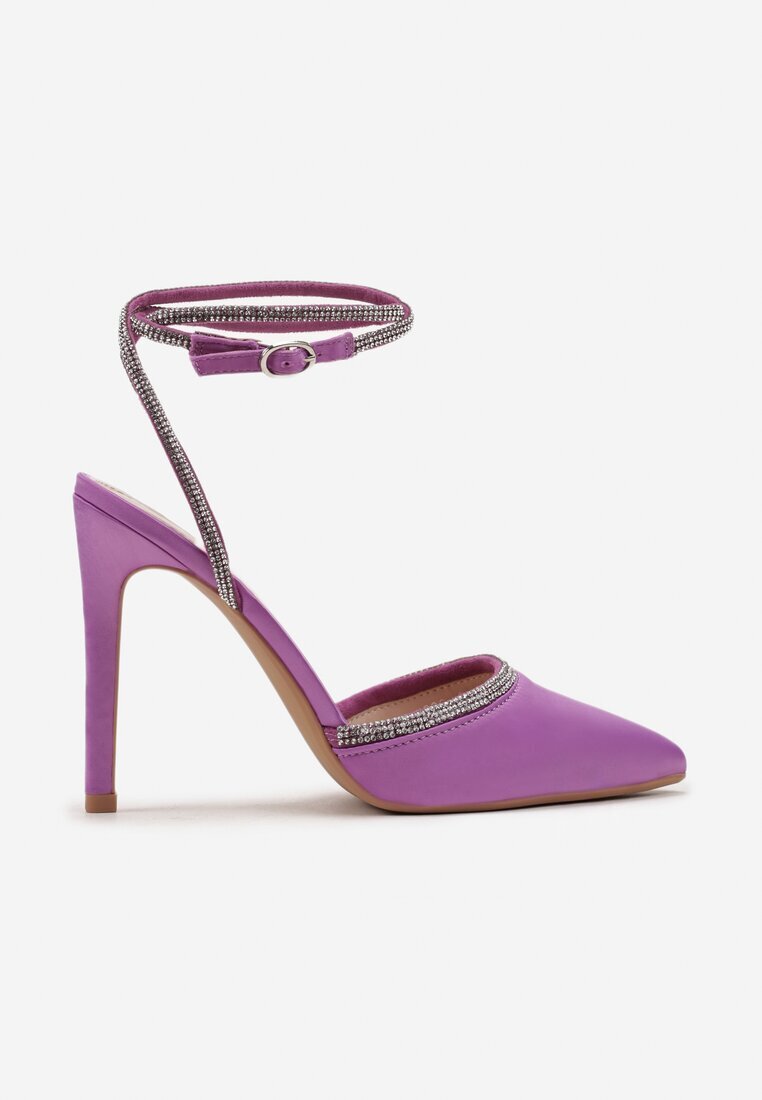  Sandale Mov cu toc stiletto cu zirconii sclipitoare Raraino