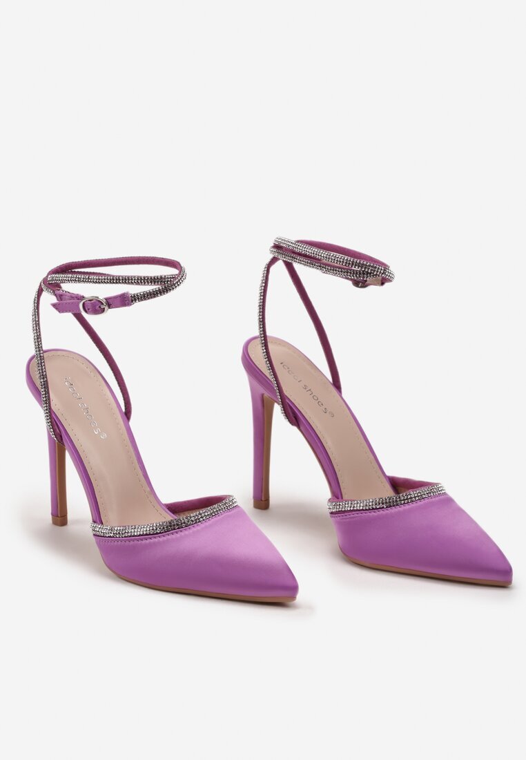  Sandale Mov cu toc stiletto cu zirconii sclipitoare Raraino