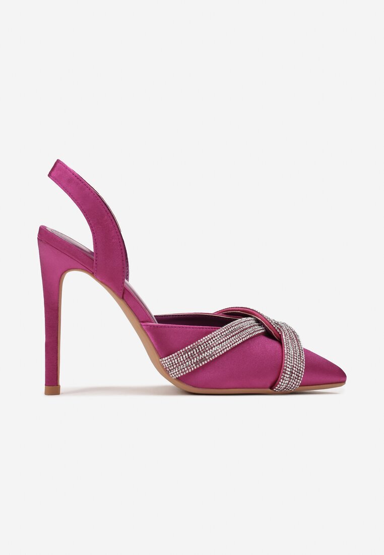  Sandale Mov Decorate cu Zirconii cu Barete cu Toc Stiletto Handla