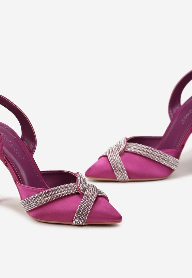  Sandale Mov Decorate cu Zirconii cu Barete cu Toc Stiletto Handla