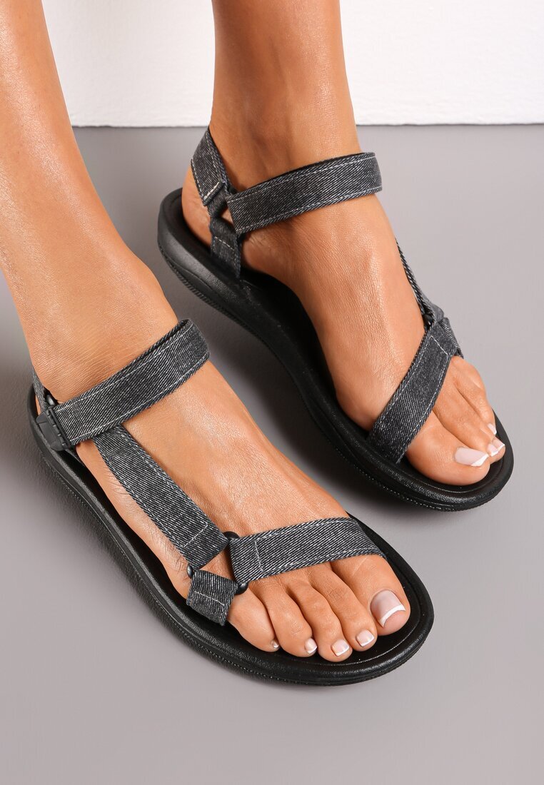  Sandale Negre cu Baretă cu Velcro Lorarand