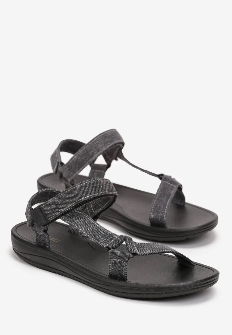  Sandale Negre cu Baretă cu Velcro Lorarand