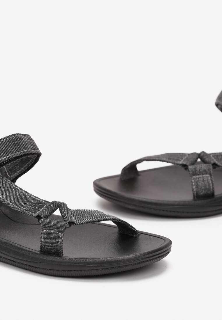 Sandale Negre cu Baretă cu Velcro Lorarand