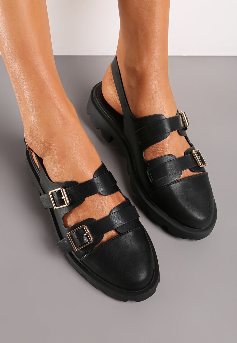  Sandale Negre cu Catarame Decorative Esmarase