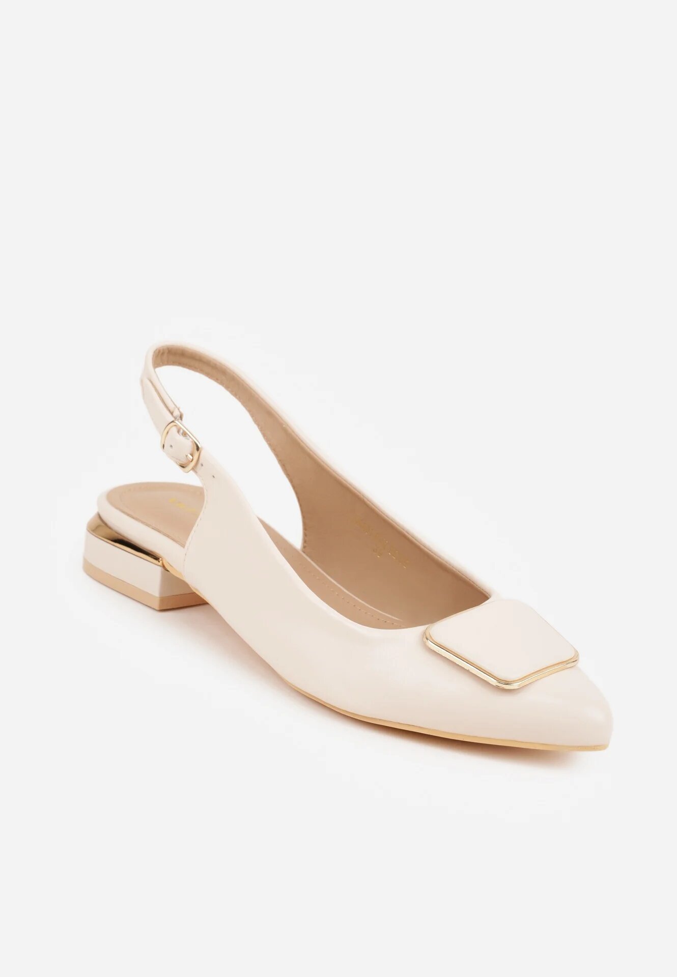  Sandale Plate Bej Sling-Back cu Vârf Ascuțit și Cataramă cu Branț din Piele Sitaraga
