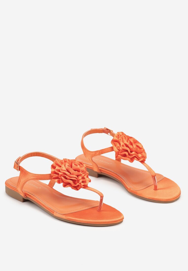  Sandale Portocalii în Stil Japonez cu Talpă Plată cu Floare Gandrea