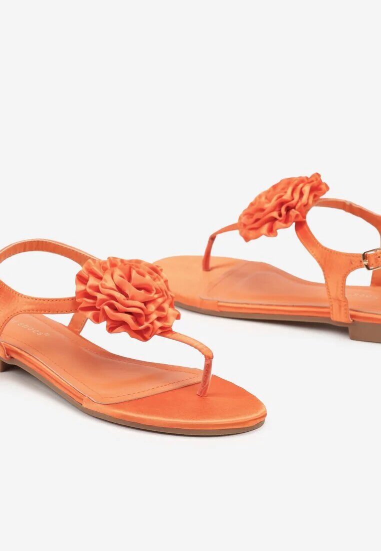  Sandale Portocalii în Stil Japonez cu Talpă Plată cu Floare Gandrea