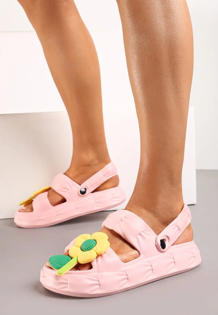  Sandale Roz cu Baretă la Călcâi și Floare Decorativă Qiara