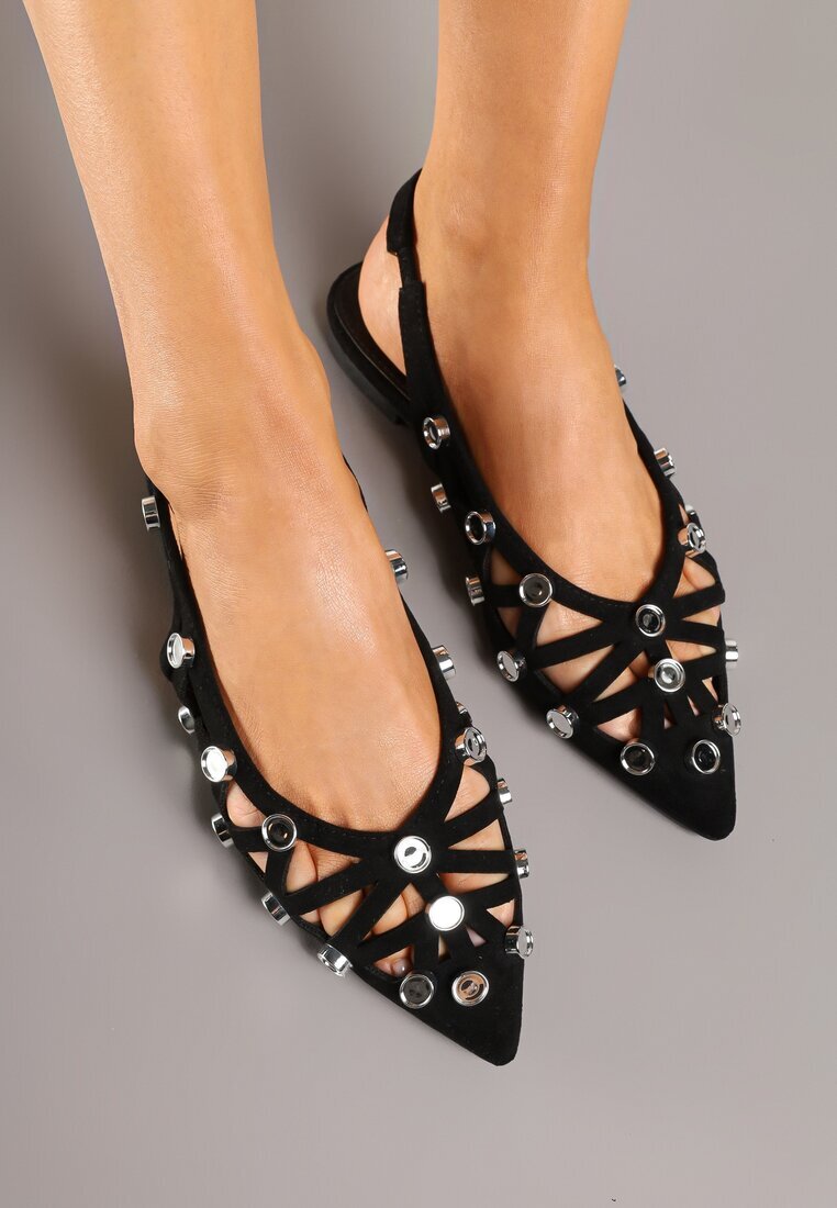 seastar Sandale Negre Decupate Tip Slingback Decorate cu Aplicații Lisanorea
