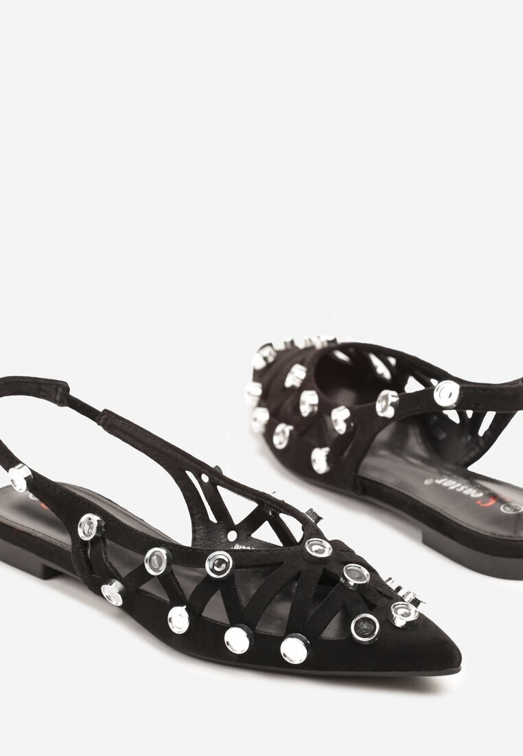 seastar Sandale Negre Decupate Tip Slingback Decorate cu Aplicații Lisanorea