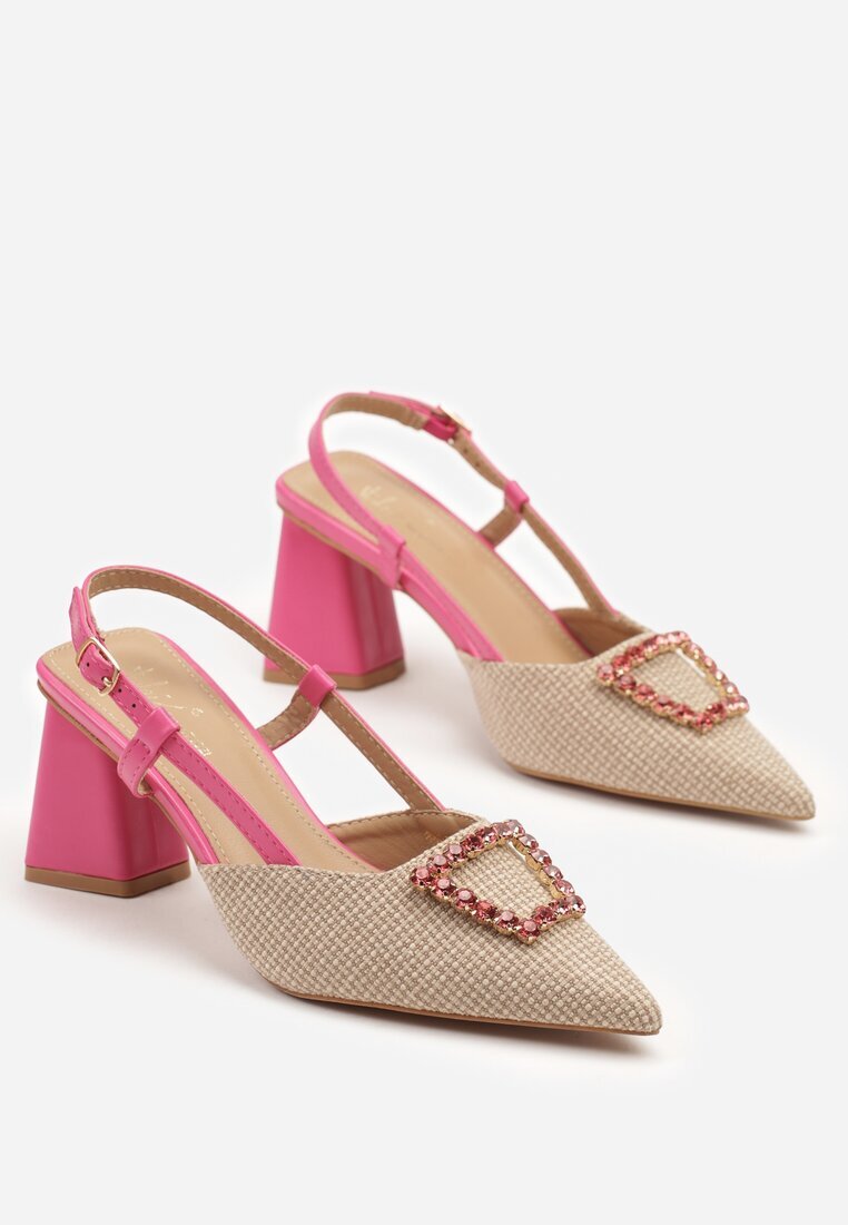 sergio todzi Sandale Bej și Roz cu toc bloc tip slingback decorate cu aplicație de zirconiu Koriarre