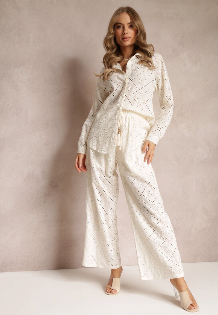  Set 2 piese bej din țesătură brodată cu cămașă și pantaloni Aleiga