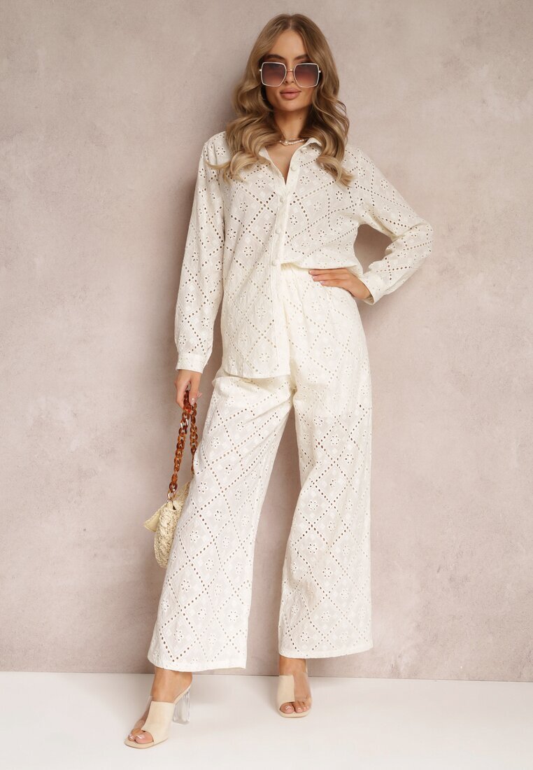  Set 2 piese bej din țesătură brodată cu cămașă și pantaloni Aleiga