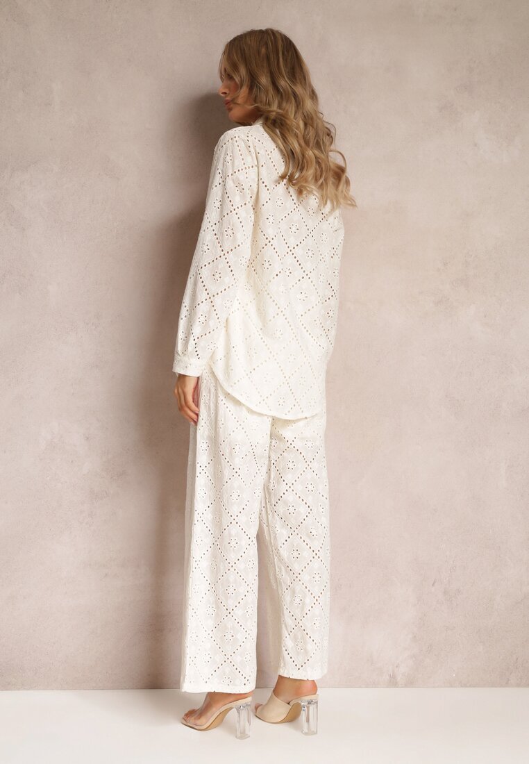 Set 2 piese bej din țesătură brodată cu cămașă și pantaloni Aleiga