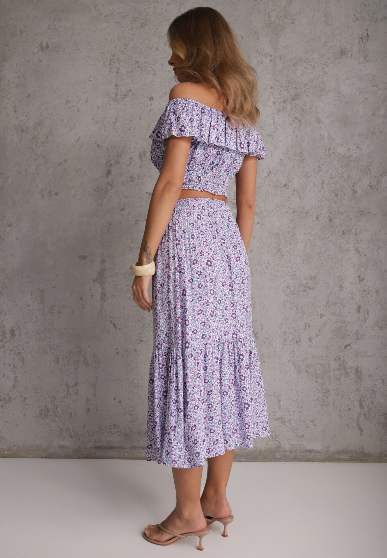  Set 2 piese Mov de bumbac cu top și fustă lungă floral Agnda