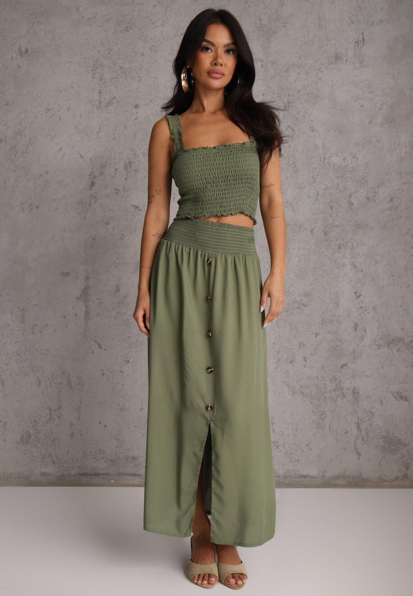  Set 2 piese Verde închis Bumbac cu Fustă lungă și Top elastic Diomastis