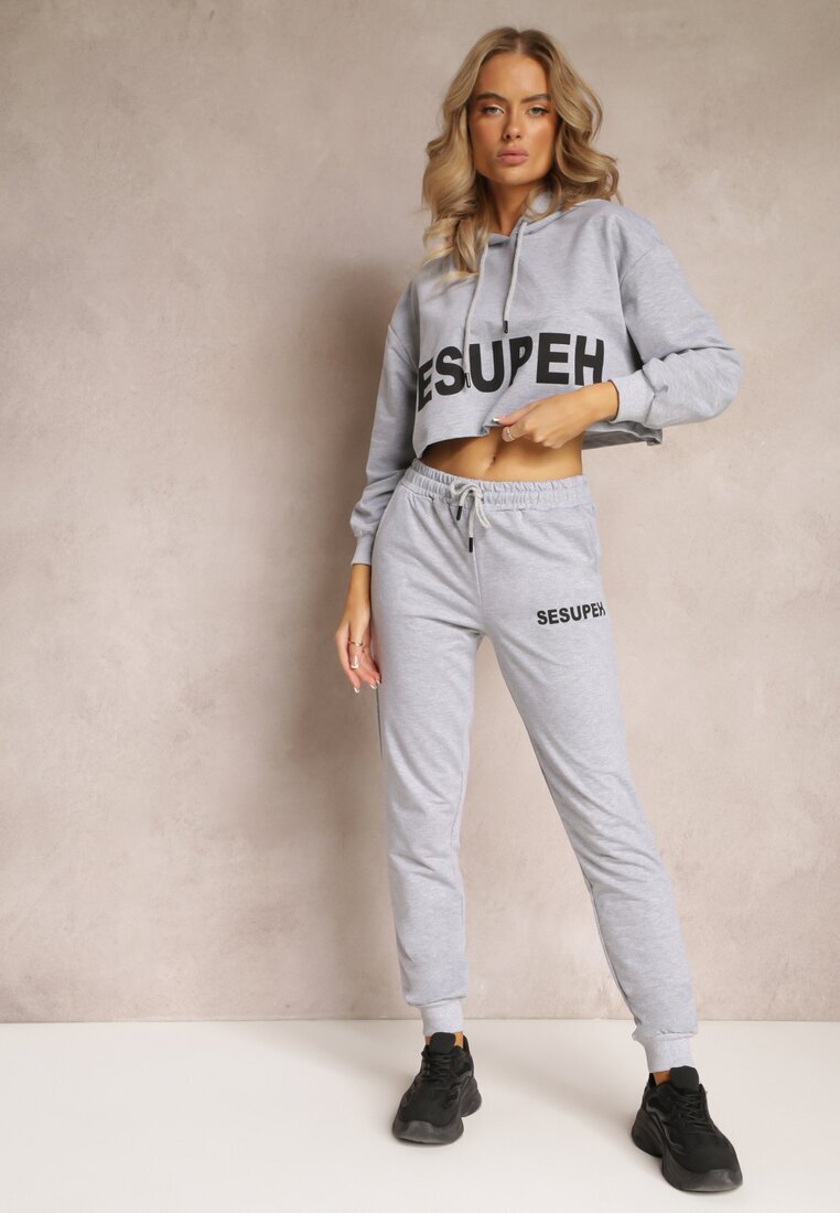  Set 3 piese gri cu Top Bluză și Pantaloni de trening Klomenna