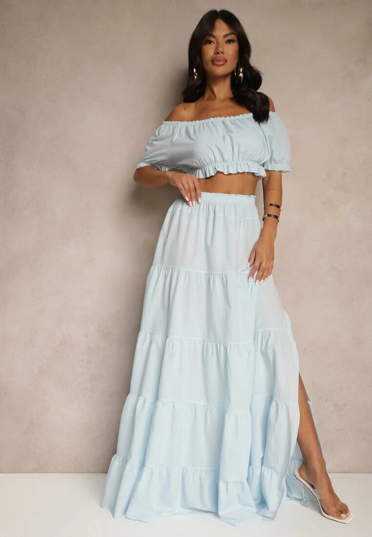  Set Albastru deschis 2 piese din Viscoză în Stil Spaniol Avasa