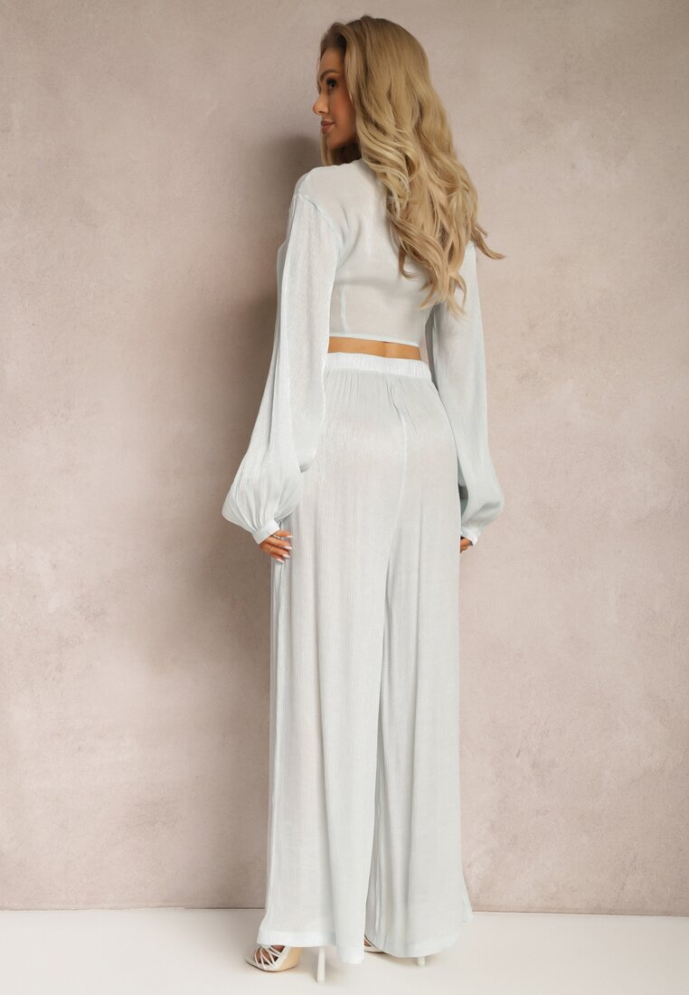  Set albastru deschis Cămașă legată cu mânecă largă și Pantaloni largi Aphina