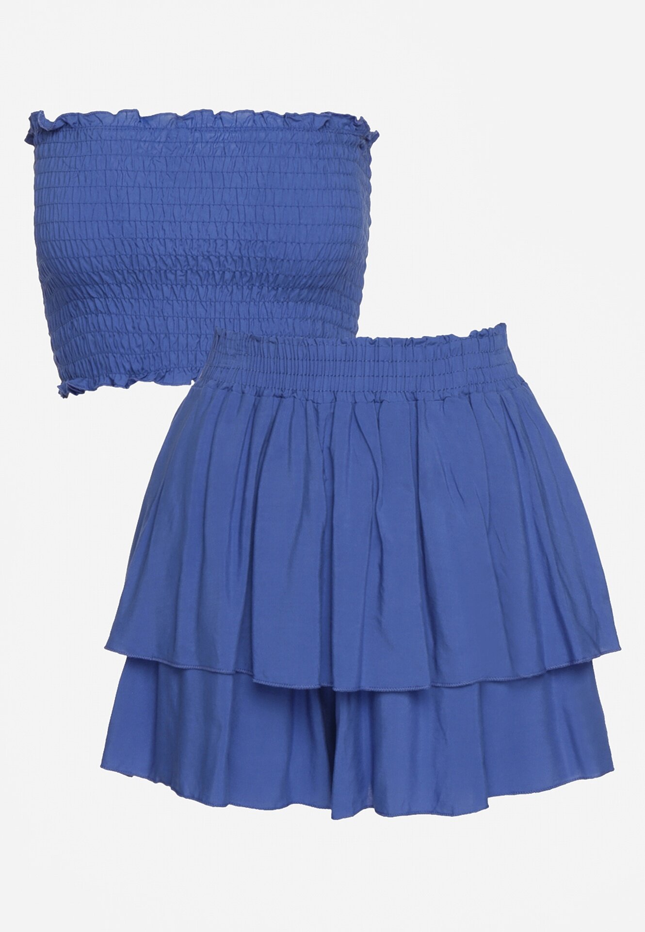  Set Albastru din Bumbac Elastic Top fără Mâneci Pantaloni scurți cu Volane și Elastic în Talie Tessabel