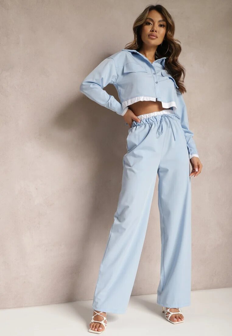  Set Albastru Utility cu Cămașă Scurtă și Pantaloni Larghi cu Elastic în Talie Ondina
