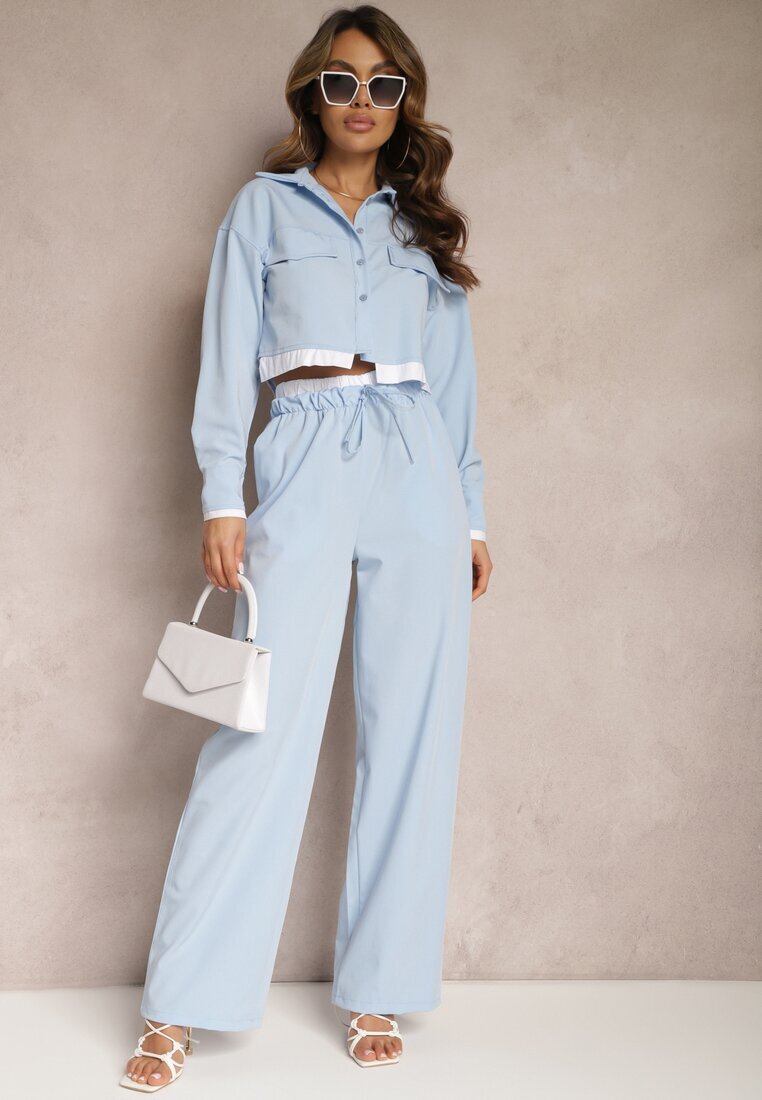  Set Albastru Utility cu Cămașă Scurtă și Pantaloni Larghi cu Elastic în Talie Ondina