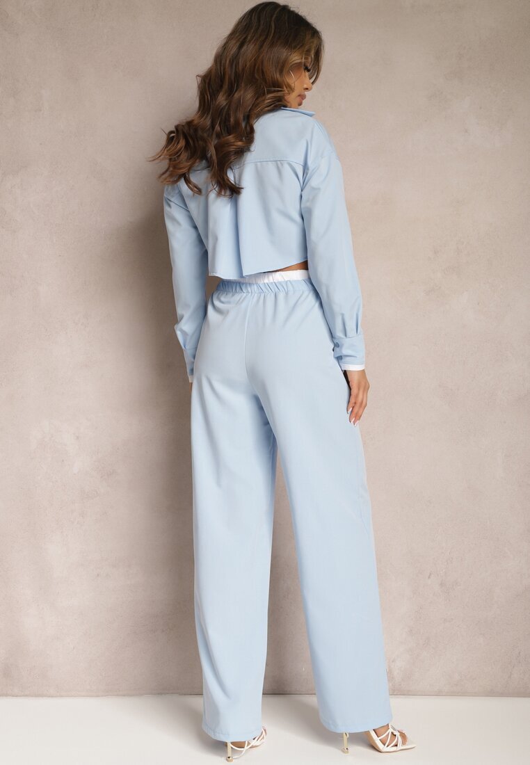  Set Albastru Utility cu Cămașă Scurtă și Pantaloni Larghi cu Elastic în Talie Ondina