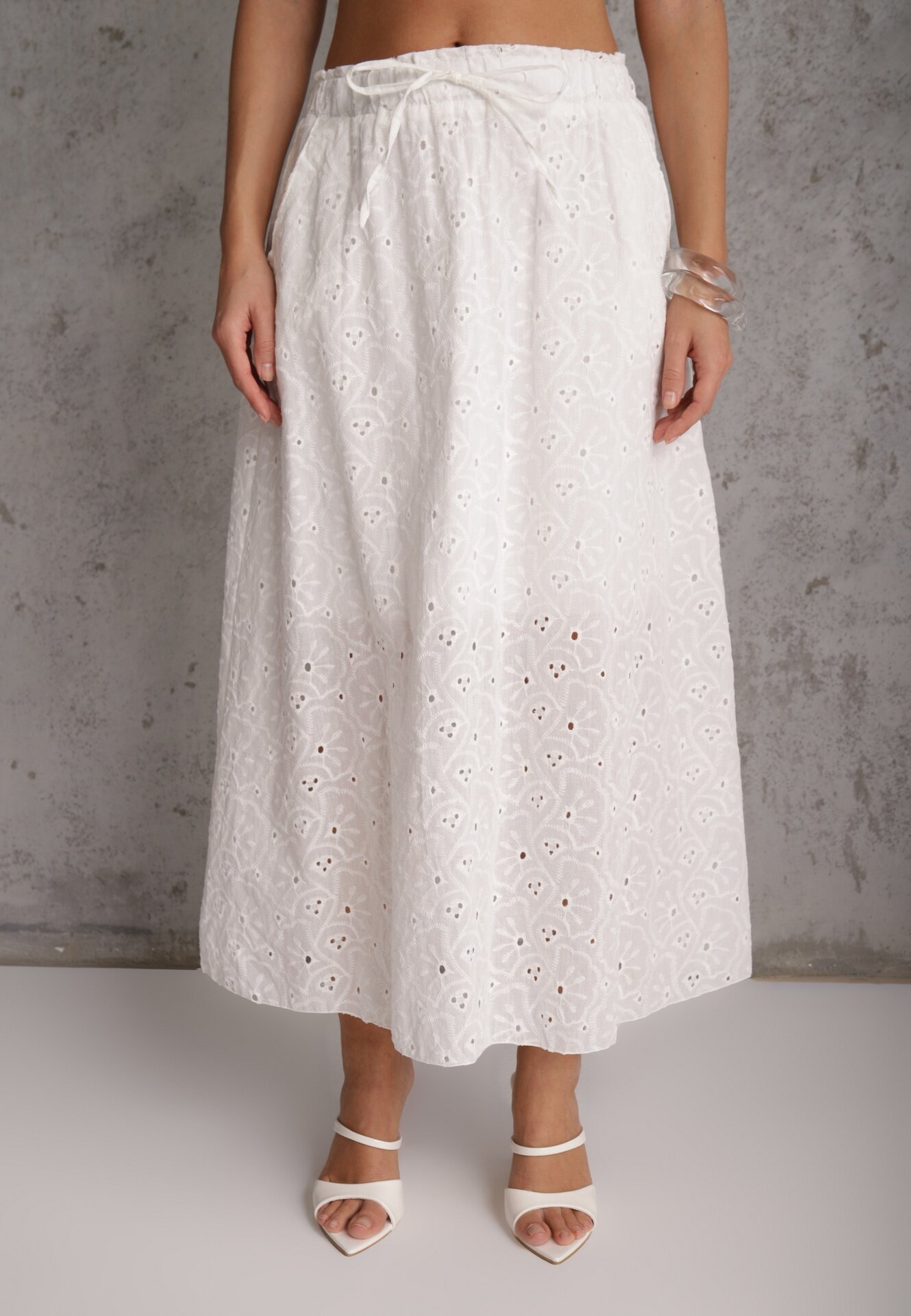  Set Boho Alb Top din dantelă cu bretele Fustă cu elastic în talie Evoolia