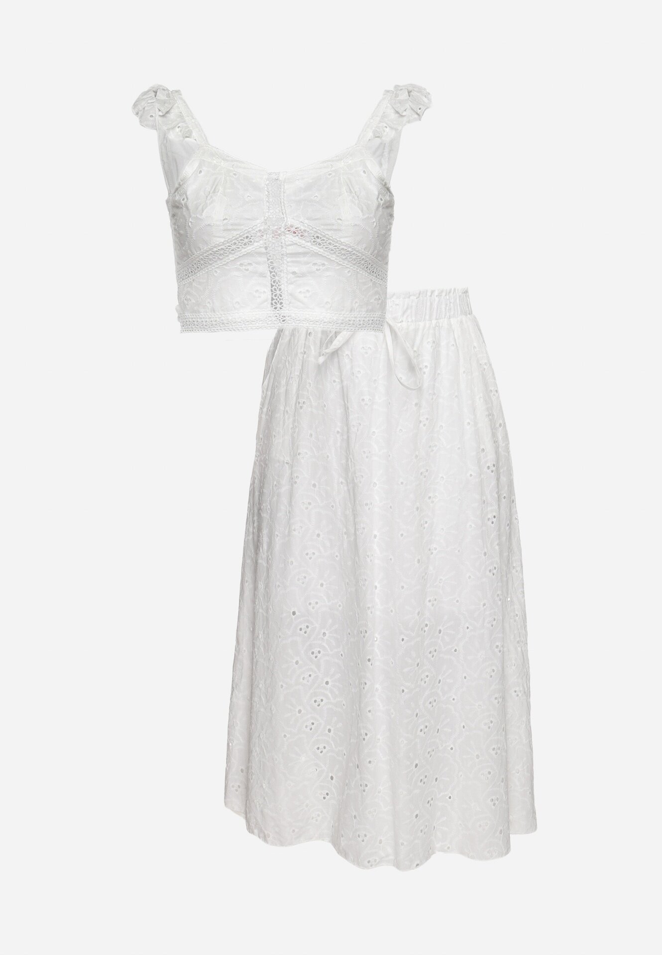  Set Boho Alb Top din dantelă cu bretele Fustă cu elastic în talie Evoolia