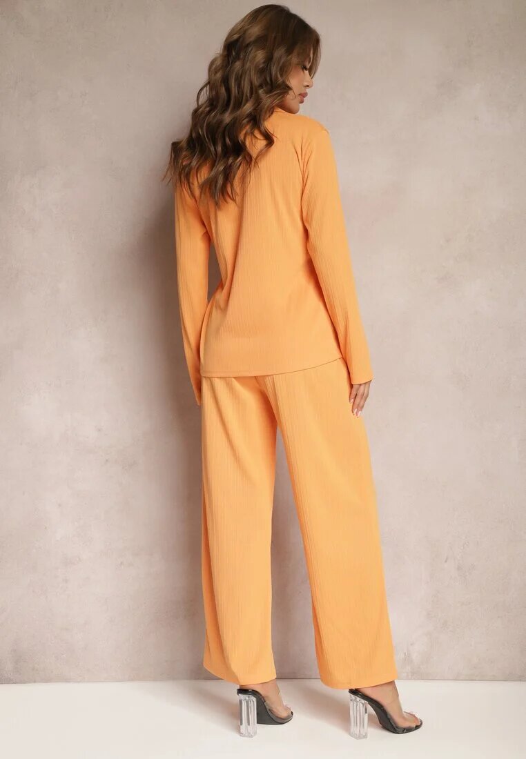  Set Casual Portocaliu Pantaloni Largi cu elastic în talie și Cămașă Sansia