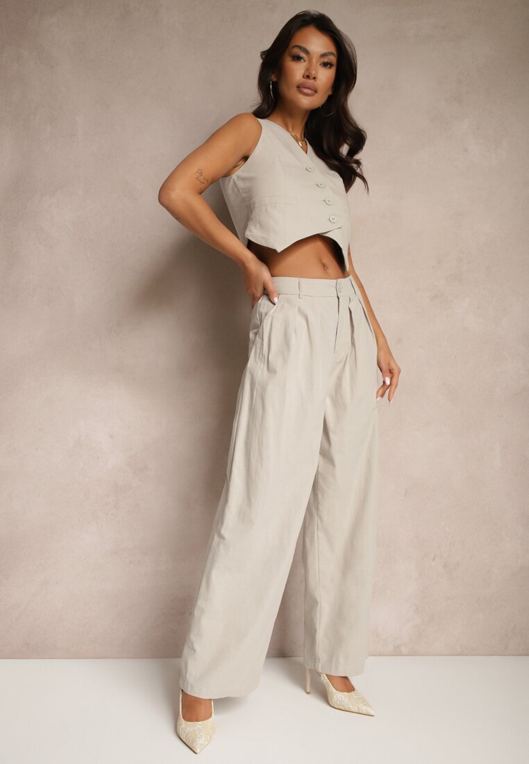  Set de costum gri cu Viscoză și Bumbac Vestă și Pantaloni Milvivis