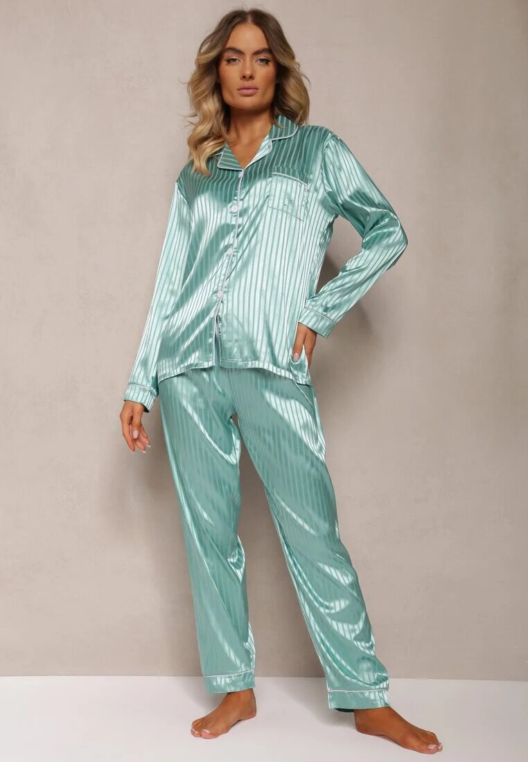  Set de Pijamale Mentă Bluză stil cămașă cu nasturi Pantaloni cu elastic în talie Rivanias