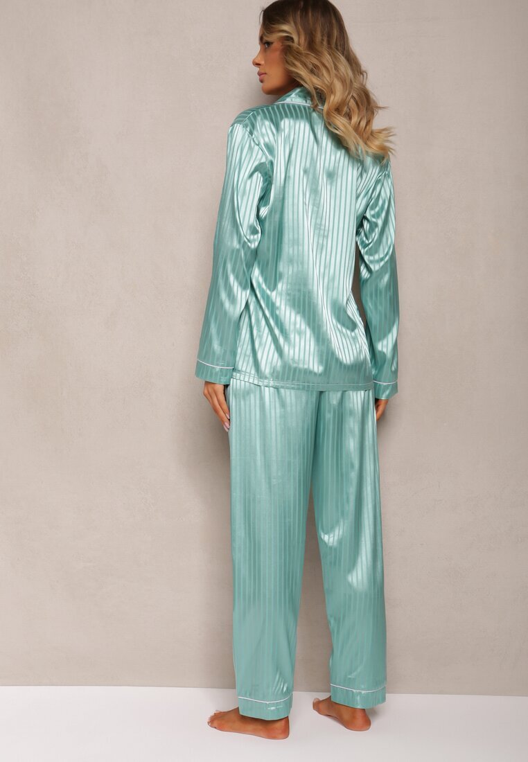  Set de Pijamale Mentă Bluză stil cămașă cu nasturi Pantaloni cu elastic în talie Rivanias