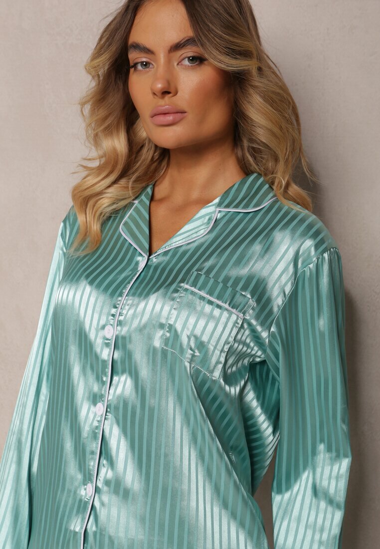  Set de Pijamale Mentă Bluză stil cămașă cu nasturi Pantaloni cu elastic în talie Rivanias